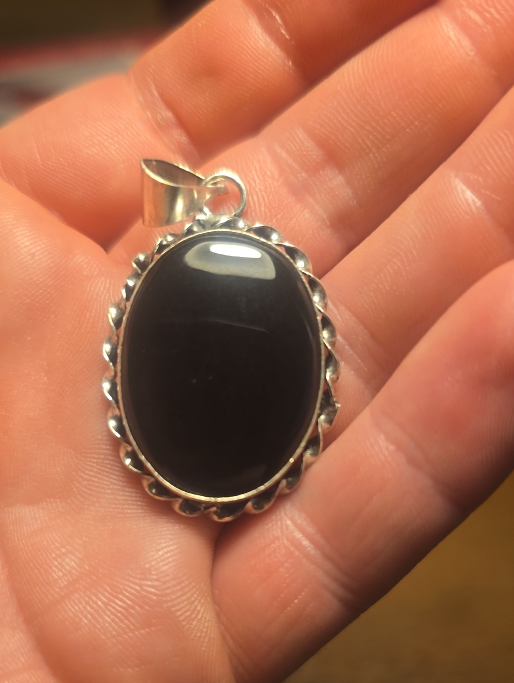 Sterling Silver Black Onyx Oval Pendant